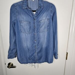 Denim 100% Lyocell Button Down Shirt Size Small